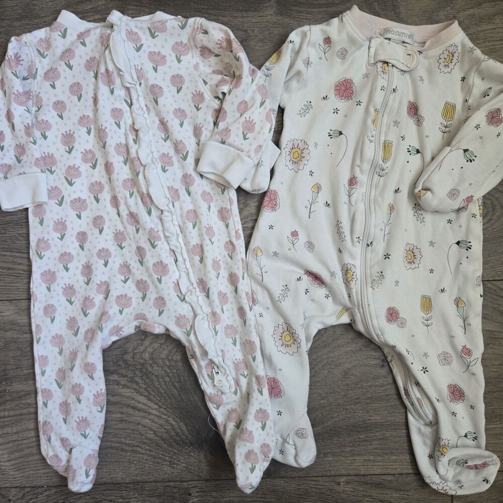 Feather Baby Noomie Pima Cotton Footie Sleeper Lot 0-3M Ruffle Floral Zip Pajama